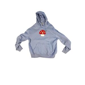 Stingwater Mushroom Graphic Hoodie Light Blue Pullover Casual Comfort Large